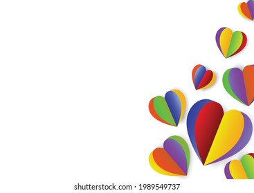 Rainbow hearts isolated on white background.Colorful set of LGBTQ+ pride month concept.