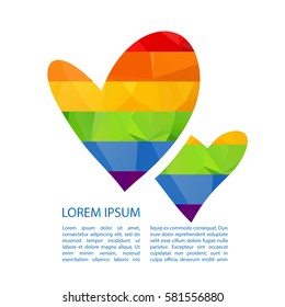 Rainbow hearts isolated on white background. Gay pride symbol. LGBT community symbol. Design element for flyers and banners.