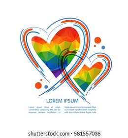 Rainbow hearts isolated on white background. Gay pride symbol. LGBT community symbol. Design element for flyers and banners.