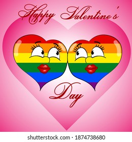 Rainbow hearts. lgbt. Fashionable cartoon poster. Decorative symbol. Celebrating banner. Bright decoration. Poster, print, business card design, banner Fashion print. Happy Valentine's Day