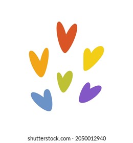 Rainbow hearts are an LGBTQ symbol. Vector illustration of rainbow hearts isolated on a white background. A simple flat love icon. Happy pride month.