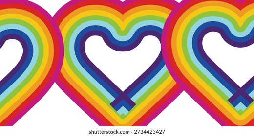 rainbow hearts on white background