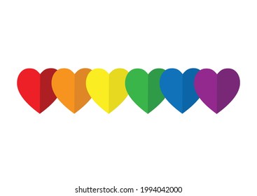 Vector de papel cortado en el corazón del arcoiris.Conjunto de colores de la ilustración de la bandera LGBTQ+ en el concepto del mes del orgullo.