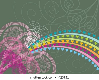 rainbow hearts pink swirls grunge (vector) - illustration