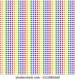 Rainbow Hearts Seamless Pattern - Columns of red, orange, yellow, green, blue, and purple hearts