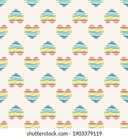 Rainbow hearts, seamless pattern for lgbt valentine's day, cartoon style, cute festive romantic background. LGBT community. Vector illustration for valentines day.