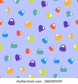 Rainbow hearts, seamless pattern for valentine's day lgbt, cartoon style, cute festive romantic background