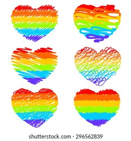 Rainbow hearts set isolated on a white background.