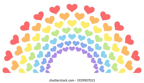 Rainbow of hearts. A seven-color rainbow, a real child's rainbow. For children's rooms, toys, prints, etc. Isolated on a white background