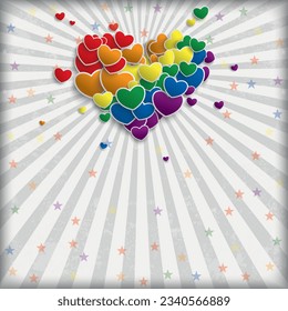 Rainbow Hearts Splash Gray Retro Sun Cover
