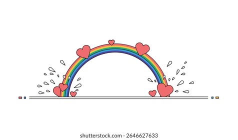 Ilustração gráfica de arco-íris e corações vetoriais para o amor e o romance do dia dos namorados