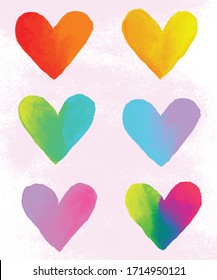 Rainbow hearts vector motif set. Ombre texture. Multi color.