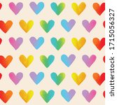 Rainbow hearts. Vector seamless pattern. Ombre texture. Multi color.