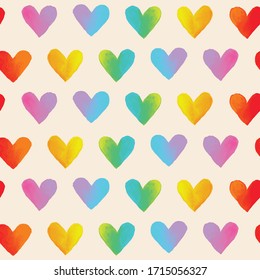 Rainbow hearts  Vector seamless pattern  Ombre texture  Multi color 