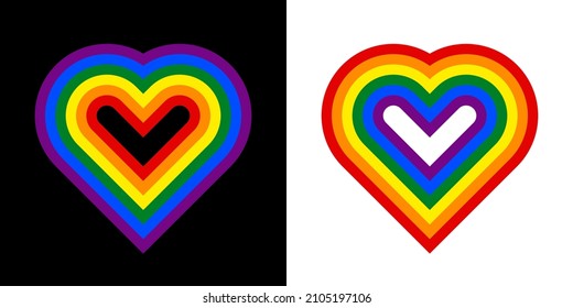 Rainbow heart-shaped striped pattern. Homosexual valentine day concept. Gay and LGBTQIA pride. Design texture for fabric, banner, poster, backdrop, wall. Vector illustration.