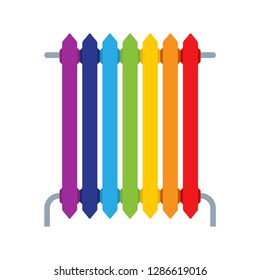 Rainbow heating radiator isolated. Multicolored metal radiator heating systems