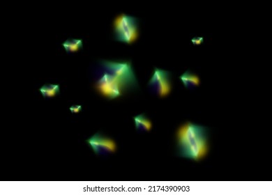 Rainbow highlights on a black background.Glare or reflection from water and glass.Glittering  particles for social media backgrounds, product presentations, photo shots.