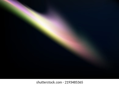 Rainbow highlights on a black background.Glare or reflection from water and glass.Glittering  particles for social media backgrounds, product presentations, photo shots.