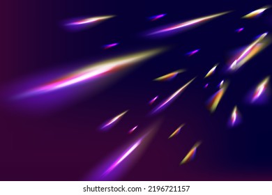 Rainbow highlights on a black background.Glare or reflection from water and glass.Glittering  particles for social media backgrounds, product presentations, photo shots.