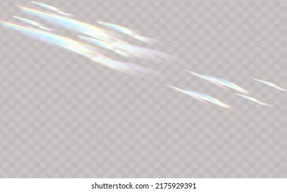 Rainbow highlights on a light background.Glare or reflection from water and glass.Glittering  particles for social media backgrounds, product presentations, photo shots.