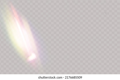 El arcoiris resalta sobre un fondo claro. Glare o reflexión sobre el agua y el vidrio. Partículas brillantes para los fondos de medios sociales, presentaciones de productos, fotos.