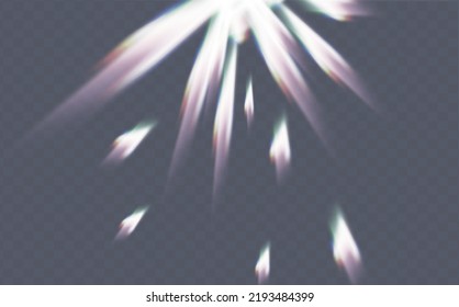 Rainbow highlights on a light background.Glare or reflection from water and glass.Glittering  particles for social media backgrounds, product presentations, photo shots.