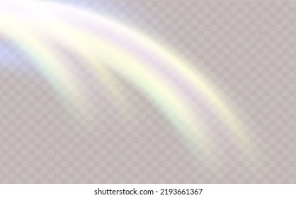 Rainbow highlights on a light background.Glare or reflection from water and glass.Glittering  particles for social media backgrounds, product presentations, photo shots.