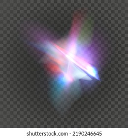 Rainbow highlights on a transporent background.Glare or reflection from water and glass.Glittering particles for social media backgrounds, product presentations, photo shots.