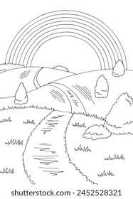 Rainbow hills graphic black white road landscape sketch vertical illustration vector 