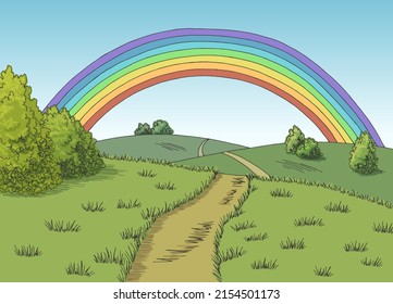 Rainbow hills graphic color road landscape sketch illustration vector