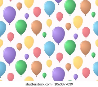 Rainbow holiday pattern of merry balloons flying skyward