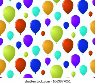 Rainbow holiday pattern of merry balloons flying skyward