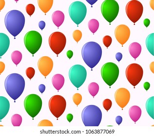 Rainbow holiday pattern of merry balloons flying skyward