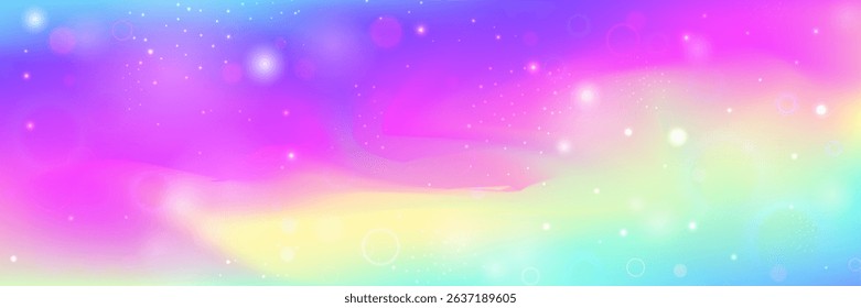 Rainbow Hologram. Pink Fairy Pattern And Beautiful Unicorn Background. Purple Kawaii Gradient. Bright Universe Dream With Shiny Fairytale Glitter. Blue Rainbow Hologram.