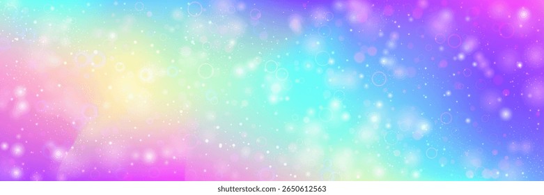 Rainbow Hologram. Pink Kawaii Pattern And Beautiful Unicorn Background. Purple Magic Gradient. Fantasy Cartoon Dream With Shiny Holographic Star Design. Blue Rainbow Hologram.