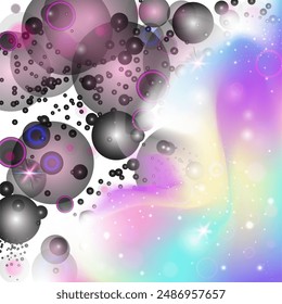 Hologramm des Regenbogens. Rosa magischer Hintergrund. Feengradient. Holografische bunte Einladung. Lila mädchenhafte Einladung. Abstraktes Muster. Kawaii Glitter. In: Stars Rainbow Hologram.