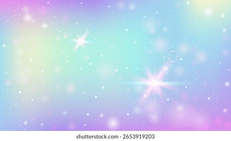 Holograma do Arco-íris. Rosa Princesa Fundo E Fada Bonito Gradiente. Padrão Kawaii Roxo. Papel De Parede De Aquarela Abstrata De Sonho De Doce Cósmico. Holograma Arco-Íris Azul.