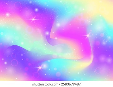 Rainbow Hologram. Purple Girl Invitation. Kawaii Pattern. Iridescent Blurred Invite. Pink Sparkles Gradient. Blue Universe Background. Magic Backdrop. Neon Rainbow Hologram.