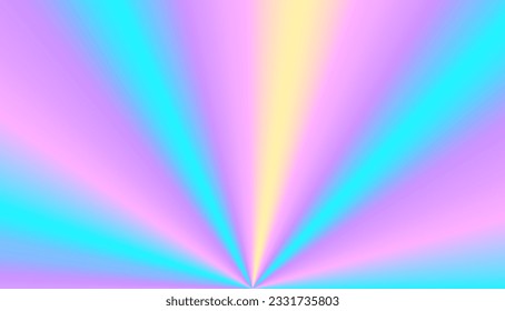 Fondo holográfico arcoiris. Imagen vectorial de los rayos de luz rosa, azul y amarillo.