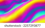 Rainbow holographic waves abstract seamless pattern. Vibrant Iridescent background in 80s and 90s style. Tie dye art gradient effect. Unicorn wallpaper. Fairy tale backdrop. Gradient mesh