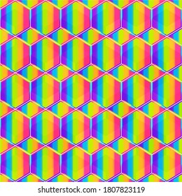 Rainbow honeycomb vector seamless pattern.