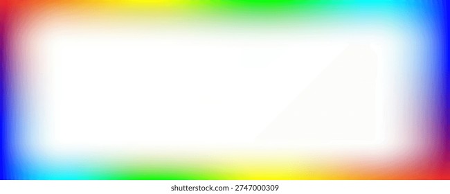 Rainbow horizontal gradient border overlay. Glowing neon spectrum frame showing RGB hues. Vector illustration