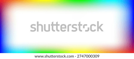 Rainbow horizontal gradient border overlay. Glowing neon spectrum frame showing RGB hues. Vector illustration