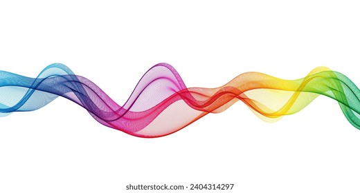 Rainbow horizontal transparent wave on white background, design element