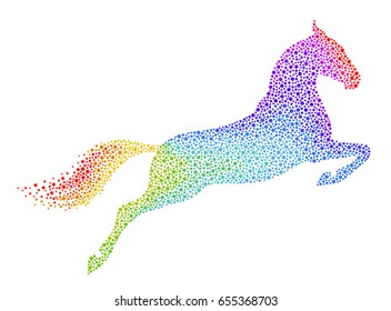 Rainbow horse jumping on a white background