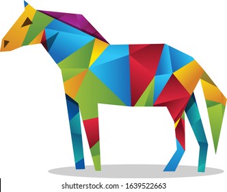 Rainbow horse polygon character design
