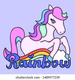 RAINBOW HORSE. RAINBOW UNICORN. SLOGAN PRINT VECTOR