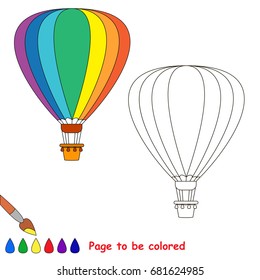 Rainbow Hot Air Aerostat to be colored, the coloring book for preschool kids with easy educational gaming level.