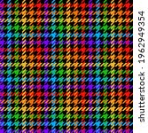 Rainbow houndstooth check pattern. Seamless colorful dark bright neon dog tooth tweed tartan in black, purple, blue, green, orange, red, yellow for dress, shirt, other autumn winter textile design.