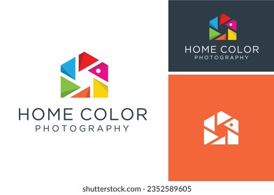 Rainbow House Color Decoration, Wall Home Paint Photography Photographer Studio with Colorful Aperture Camera Lens logo design